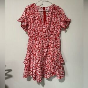 *SOLD 060725* NWOT Red and white floral ruffle dress Pink Lily
